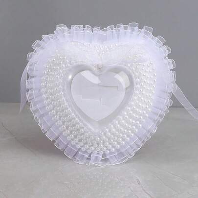 Wedding Heart Shaped Ring Pillow Elegant Bridal Ring Bearer Box With Colorful Edge For Marriage Ceremonies