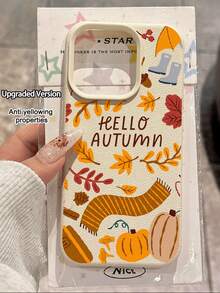 1 Stück Herbst Mode minimalistisches Blatt & Eichel, Kürbis Muster wasserdichte rutschfeste weiche strukturierte Handyhülle kompatibel mit Apple, Smartphones - Verschiedenfarbig - Übersicht 2