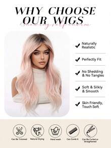 24英寸Ava假发，合成耐热假发，深色发根搭配灰粉色卷发，适合注重时尚的女性日常佩戴、派对、角色扮演、万圣节等场合，外观自然，朋克街头风，精致的节日礼物，女孩的理想之选。 - 藕粉色 - 查看 8