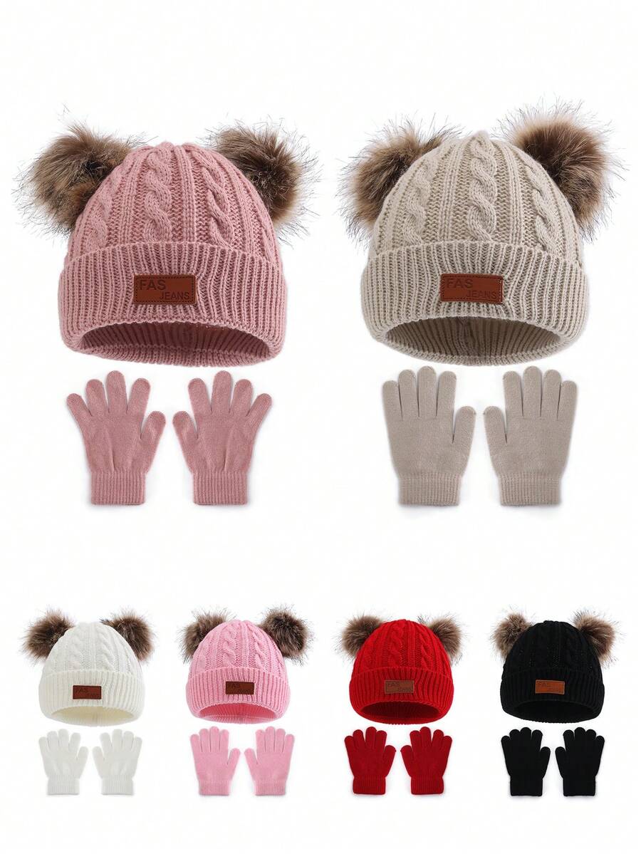 1 Gorro + 1 Par de Guantes (Set) Gorro de Punto de unicolor, Otoño/Invierno - Negro - Ver 1