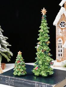 1 szt. Kreatywna, śliczna, zielona choinka na biurko, powierzchnia pokryta brokatem, błyszcząca choinka. Kolorowy materiał żywiczny, ręcznie malowany, nadaje się do dekoracji wnętrz na Boże Narodzenie, dekoracji witryn sklepowych, osobistych prezentów, zimowych dekoracji pokoju, świątecznych dekoracji domu, świątecznych prezentów, świątecznych dekoracji