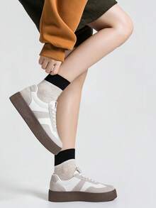 Alan Vincent 2025新款米白色女式休闲鞋，厚底运动鞋，女士日常百搭乐福鞋，舒适时尚，德军训练鞋 - 米色 - 查看 7