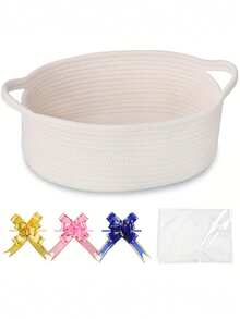 1 Gift Basket, Woven Basket With Gift Bag And Ribbon, Baby Toy Storage Basket, Suitable For Birthday, Holiday Gifts, Decorative Basket - Multicolor - View 4