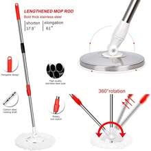Mop And Bucket Set, 360° Spin Mop And Bucket With Wringer Set And 6 Microfiber Mop Refills, Stainless Steel 61" Extended Handle Spinning Mop Bucket System For Floor Cleaning (2 Sets) - 黑色 - 查看 5