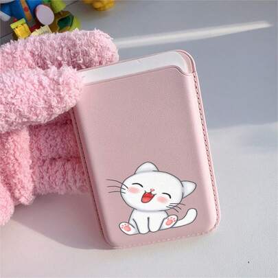 1pc Cute Cartoon Hamster Pattern Black/White/Silver/Brown/Pink PU Leather Wallet Card Holder Magnetic Phone Case Suitable For IPhone 17/16/15/14/13/12/11, Magnetic Wallet Card Holder Phone Accessories