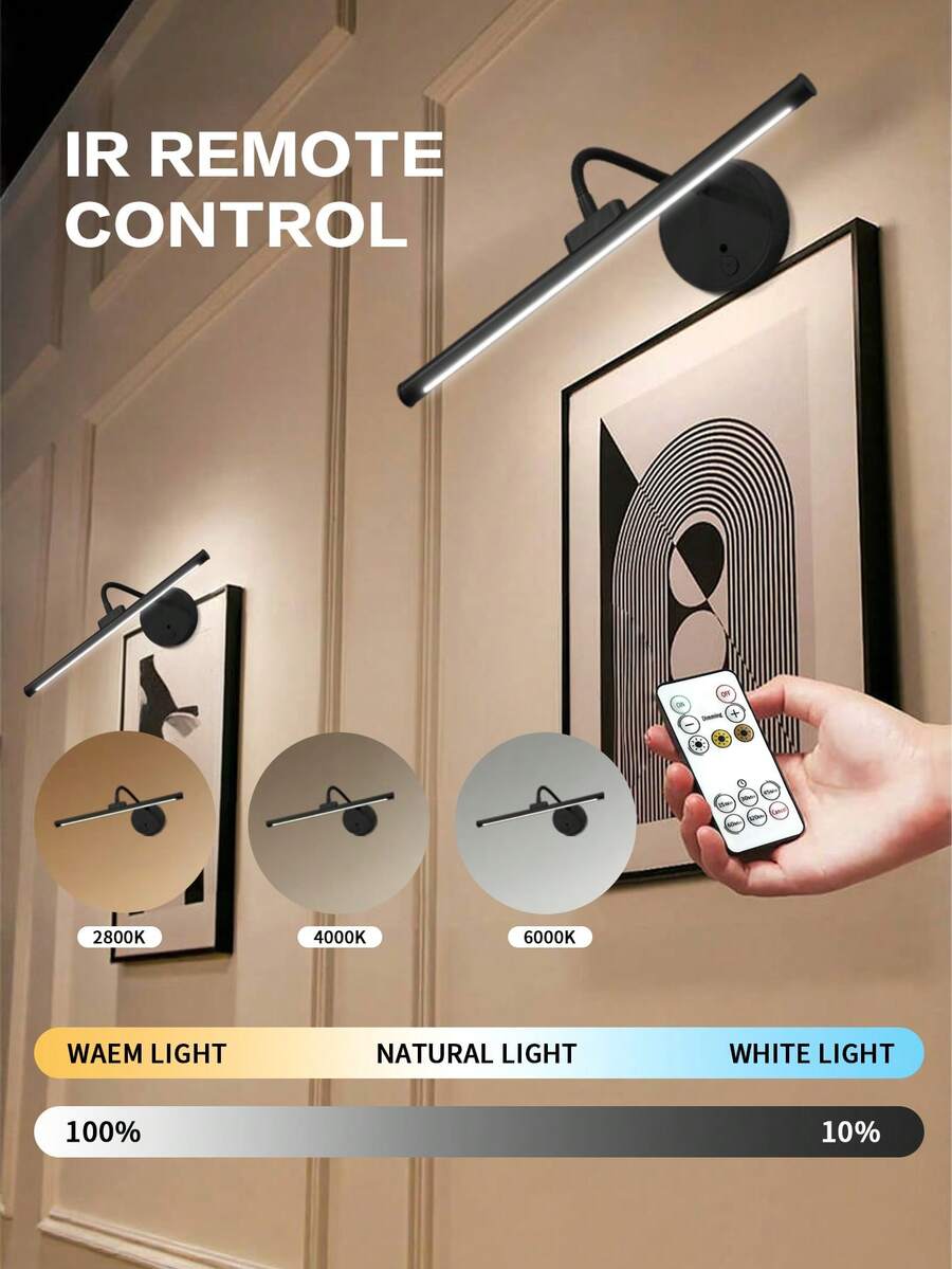 1 件现代 LED 台灯壁灯带 USB 充电，3 色照明绘画灯，360° 可调节灯臂和遥控器，适合家庭办公室、卧室、宿舍 - 阅读和环境照明的理想礼物 - 金色/黑色（1800mAh） - 黑色 - 查看 1