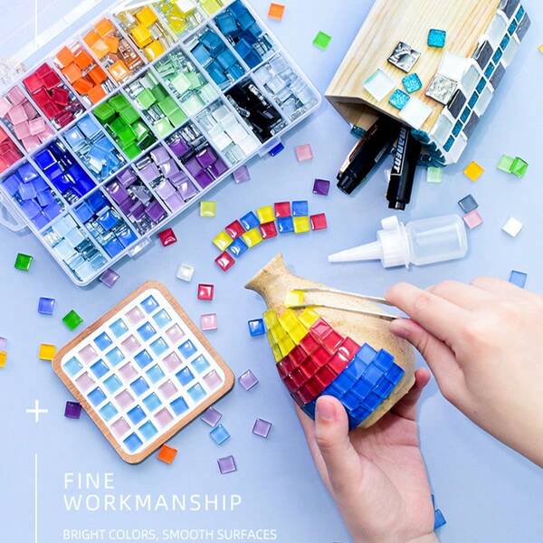 200pcs Glitter Glass Mosaic Tiles, DIY Craft Supplies For Art Projects, Home Decor Crafting Accessories - Colorful DIY Craft Supplies For Art Projects, Home Decor, And Mosaic Art