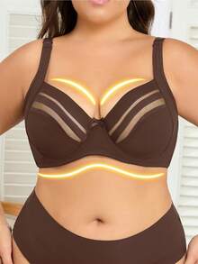 1 pieza Sujetador con aros de encaje para mujer de talla grande, con soporte, sexy, con tirantes ajustables, de cobertura completa, de estilo romántico francés, con elevación