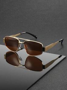 1pc Unisex Fashion Metal Frame Sunglasses, Solid Color Pattern, Aviator Style, Retro Design, Suitable For Driving, Travel, Daily Life, Hiking, Beach, Outfit Matching, Street Photography, Party, Gift Giving, Fits All Face Shapes
