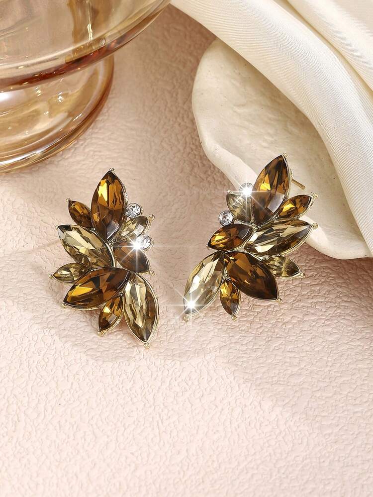 1 par de pendientes de lujo exagerados con incrustaciones de cristal y rhinestone de aleación bohemia, elegantes y versátiles para damas elegantes - Color café mixto - Añade 3