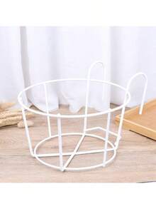 4 Pack Hanging Railing Planters Flower Pot Holders Plant Iron Racks Fence Metal Potted Stand Mounted Balcony Round Plant Baskets Shelf Container Box For Indoor&Outdoor Use-Black,Garden Steel Pots,6.3" - 中白色 - 查看 2