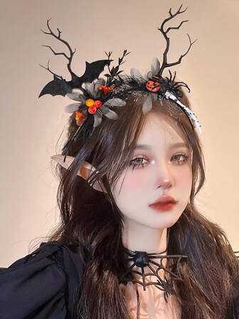 1 件哥特式玫瑰骷髅万圣节派对头带，深色美学骷髅头发带，ABS 塑料哥特式角色扮演头饰，适合女性
