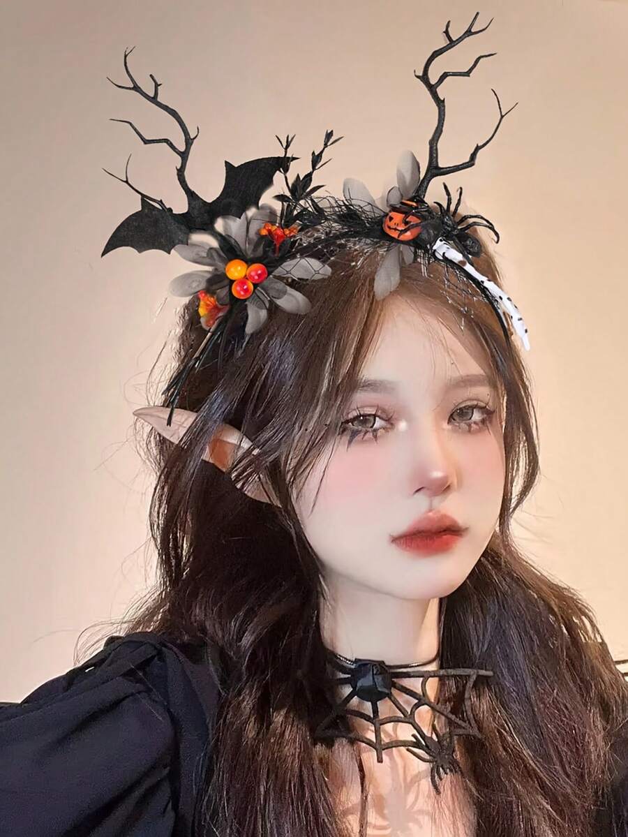 1 件哥特式玫瑰骷髅万圣节派对头带，深色美学骷髅头发带，ABS 塑料哥特式角色扮演头饰，适合女性