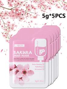 1/5/10/12/120/30/50pcs Pack Sakura Face Mask, Cleansing Clay Mask, Pore Cleansing, Moisturizing, Soothing, Brightening, Oil Control, Fine Texture, Gentle & Non-Irritating, Non-Drying, Convenient For Travel, Suitable For All Skin Types, Unisex - Pink - View 12
