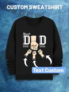 Customized Text Men Plus Casual Crew Neck Sweatshirt, Long Sleeve Top - Black - View 3