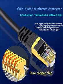 1根RJ45 Cat6以太网线，千兆高速，250MHz，镀金接头，适用于PC、电视、平板电脑、路由器、打印机、服务器、IT数据中心及其他设备 - 黑色 - 彩色 - 查看 3