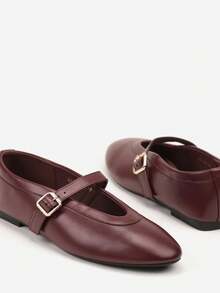 Bailarinas clásicas de estilo Mary Jane para mujer, zapatos de ballet de cuero suave para uso casual en el trabajo/oficina en otoño - Burdeos - Ver 6