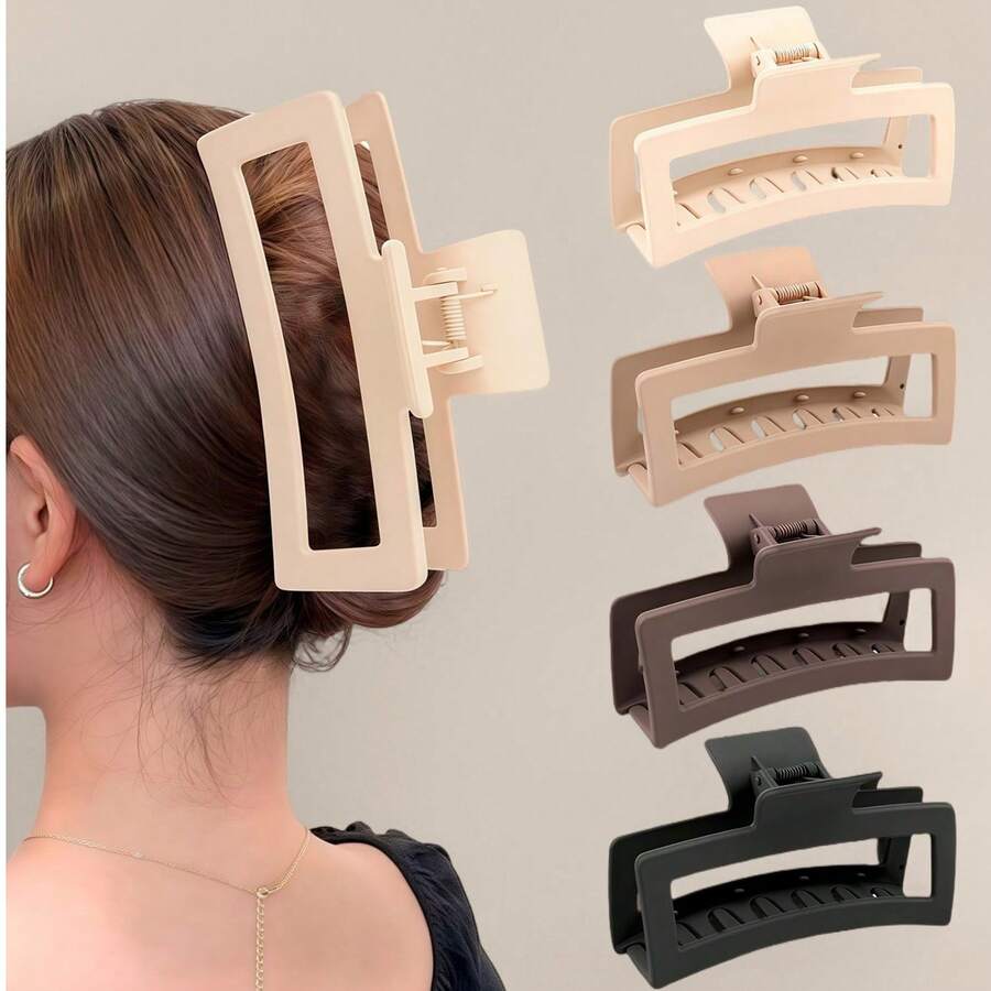 5 Inches Extra Large Claw Clips For Thick Hair And Long Hair, 4 Packs Xl Jumbo Claw Clips, Oversized Matte Non-Slip Rectangle Hair Clips For Women, Big Strong Hold Jaw Clip, Neutral Color Fall Fashion Hair Claw Autumn Hair Accessories Elegant Hair Clutch Clips For Hair Winter For Vacation Outfits Woman
