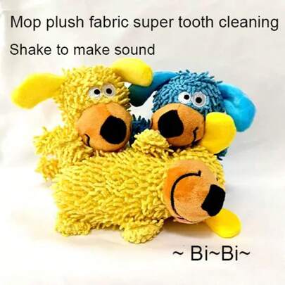 1pc Squeaky Mop Dog Toy, Blue Visible Dog Chew Teeth Cleaning Interactive Companion Vocalization Oral Hygiene Chew Pet Supplies Toy