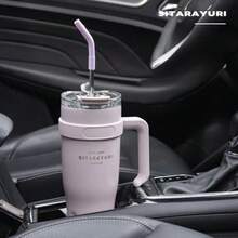 40OZ/1200ML SITARAYURI Double Wall  Bottle For Father's Day, With Handle And Straw, Large Capacity Portable Cup For Hot And Cold Dual Use, 1200ml Steel  Bottle, Suitable For Hot Or Cold Drinks, Suitable For Camping, Outdoor Activities, Driving, Sports, Fitness And Holiday Gifts. - 優質款淡紫色 - 查看 8