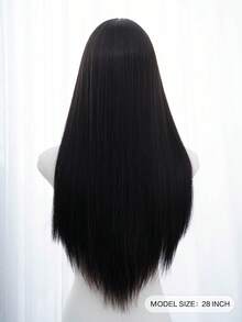 alicegarden 1 Synthetic Heat-Resistant Wig, Black Long Straight Wig With Bangs, 28 Feet Long, Made Of Fiber, Suitable For Daily Use, Natural Simulation Wig