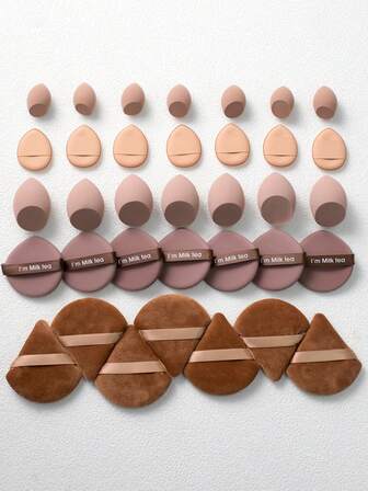35pcs Makeup Brush Set: 7 Powder Puffs, 7 Air Cushion Puffs, 7 Mini Makeup Sponges, 7 Medium Makeup Sponges, 7 Finger Makeup Sponges, Mixed Beauty Sponges For Foundation, Concealer, Dry & Wet Use, Non-Latex, Suitable For All Skin Types, Specially Designed For Contouring, Eyes And Corners, Makeup Tools Kit For Women,Cheap,Stocking Stuffers,Makeup,Makeup Tools,Cheap Stuff,Gifts,Gifts For Women,Christmas Gifts
