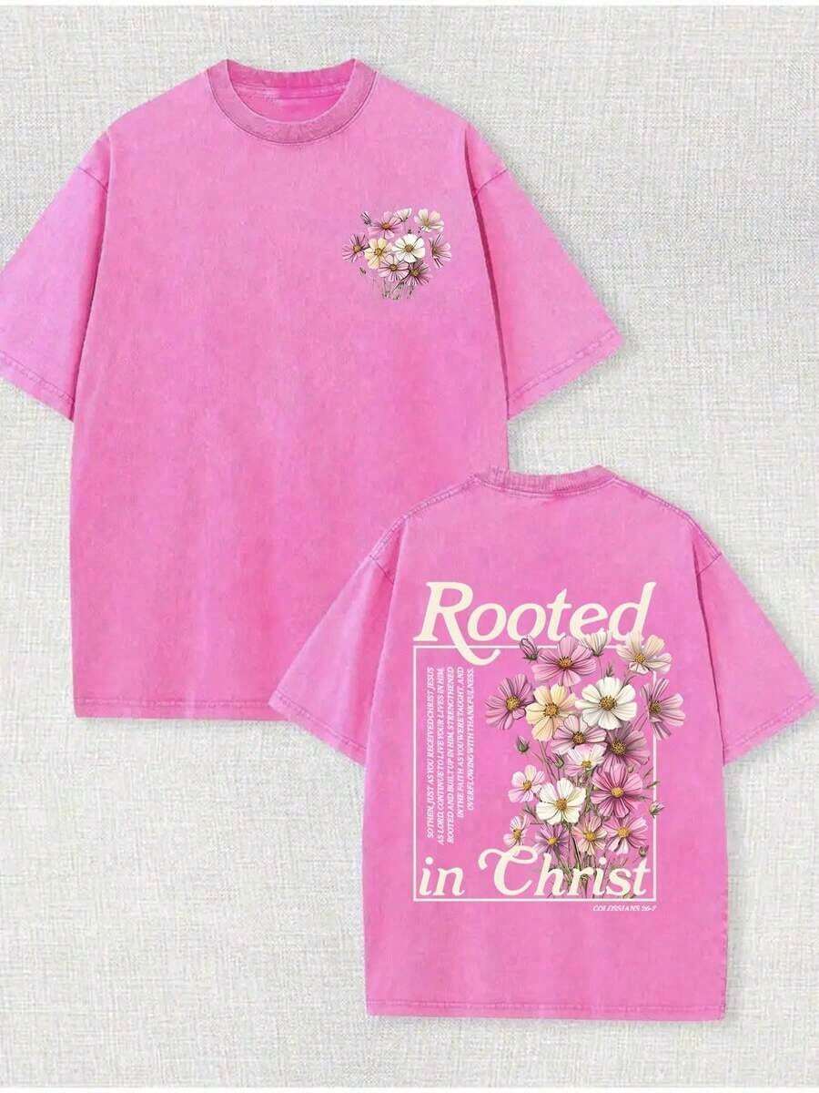 Summer TopsWomen's Summer Printed T-Shirt, Iced Coffee And Sunshine Pattern, Casual Style, Comfortable Cut, Daily Wear, Fashion Design, OOTD Recommend - 玫紅色 - 查看 1