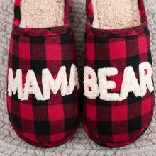 1 Pair MAMABEAR Letter Christmas Plaid Fleece Slippers For Women, Cozy Indoor Bedroom Non-Slip Soft Bottom Slip-On Warm House Slippers, The Best Gift For Mom During Holidays