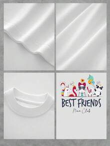 Camiseta gráfica de moda para mujer, de mezcla de algodón suave y extragrande, con un estampado único de conejito. Top informal de manga corta, ideal para el día a día y con un toque informal y cómodo, ideal para estilo urbano y para combinar con otras prendas. ¡Una prenda imprescindible en tu armario!Tamaño extra grande - Blanco - Ver 4