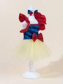 1 Set Pet Tulle Dress With Bow Tie, Cute Fashion Printed Dress + Bow Tie Pet Costume, Elastic Mesh Princess Pet Dress For Dogs & Cats