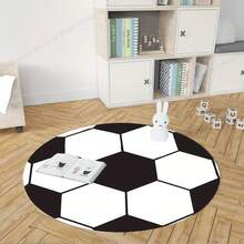 1 pièce Tapis de sol en velours. Tapis rond avec motif de football - Tapis d'intérieur/extérieur lavable en machine, convient pour le salon, la chambre, la salle de jeux - Décoration de maison thème sports noir et blanc, décoration de la salle de football Décoration de Noël