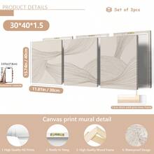 3pcs/Set Neutral Abstract Art Prints, Beige Line Art, Bohemian Home Decor, Canvas Print Modern Wall Art, Bohemian Digital Prints, Suitable For Home Decor, Room Decor, Bedroom Decor, Living Room Decoration, Bathroom Decor, Wall Decor, Optional Wall Art With Frame - Multicolor - View 16
