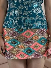 Women's Y2k Sexy Mini Skirt Fashion Colorblock Sequin Embellished Skirt Short Skirt Beach Vacation Sparkle Shine Style Glittery Bodycon Pencil Skirt Night Club Streetwear Y2k Clothes - 金色 - 查看 2