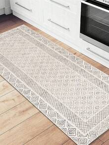 1pc Faux Wool Bohemian Geometric Pattern Kitchen Rug & Mat, Bedroom Carpet, Machine Washable, Suitable For Kitchen, Laundry Room, Bathroom, Bedroom, Living Room, Entryway, All Season, Soft & Comfortable, Minimalist Design - Green - View 2