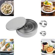 12Pcs Stainless Steel Baking Mold Set, Round Cake Ring, Mousse Ring & Dumpling Cutter, Reusable & Washable Baking Tools - Silver - View 12