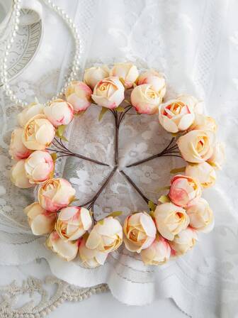 1 Bundle (6 Heads) Artificial Bouquet MINI Rose Bud Letter DIY Wreath Material Candy Box Accessories Home Wedding Decoration Bride Wrist Flower Chest Flower Headflower Material Valentine's Day New Year Decoration Birthday Party Cake Accessories