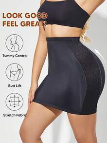 1pc Women Lace Shapewear Slip Skirt, Tummy Control & Butt Lifting - Black - View 1