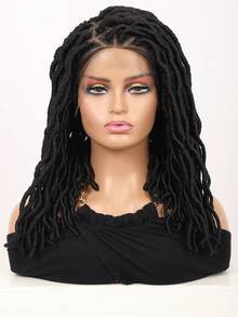 14-Inch Synthetic Lace Front Braided Wig With Baby Hair, Black Color, Double Layer Lace Front Braided Wig For Women - Black - View 3