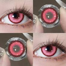 1pair Hotblood Pink Cosplay Color Contact Lenses Halloween Softlens 14.2mm - Pink - View 7