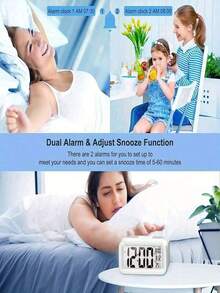 1 Pcs Upgraded Digital Alarm Clock, LED Display With Temperature Larger Lound Light Control Portable Calendar Brightness With Battery Powered Alarm Clocks Bedside - 黑色 - 查看 4