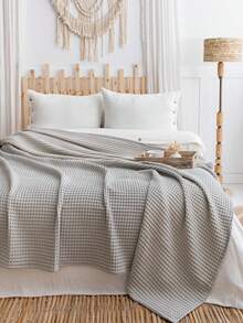 200X230 Waffle Blanket, %100 Cotton Waffle Blanket, Multi-Purpose Geometric Waffle Throw Blanket, Dokubba Waffle Blanket - Grey - View 3