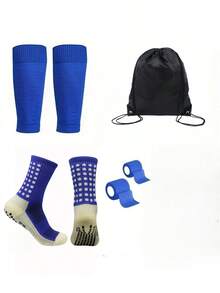 5pcs/Set Football Gear Set, Includes Waterproof Drawstring Bag, Non-Slip Football Socks, Leg Sleeves, Self-Adhesive Sports Bandage, High Leg Sleeves For Youth Sports Training