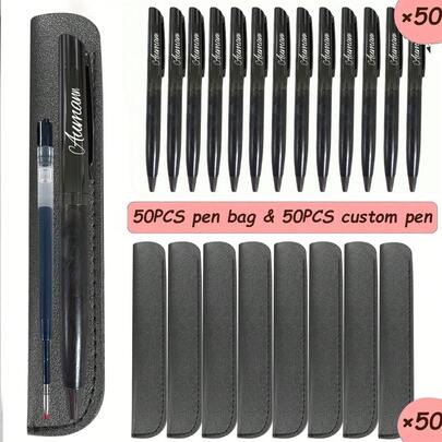 Juego de bolígrafos de lujo, con funda de piel sintética suave y cartuchos de recambio - punta media de 0,5 mm, retráctil con giro, grabado personalizable - ideal para regalos de empresa, útiles escolares, para la escuela, para maestros, para la oficina, para niños y niñas