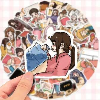 50 张 DIY 高品质乙烯基贴纸 - 可重复使用的哑光自粘幻想卡通贴花，具有不对称形状，适用于笔记本电脑、吉他、滑板、行李箱、手机和玻璃装饰、滑板配件 | 彩色插图，高品质贴纸
