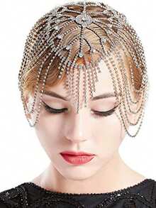 2025 New Luxury Embellished Tassel Rhinestone Hair Chain Bridal Headpiece, Fashionable M Jewelry - Multicolor - View 5