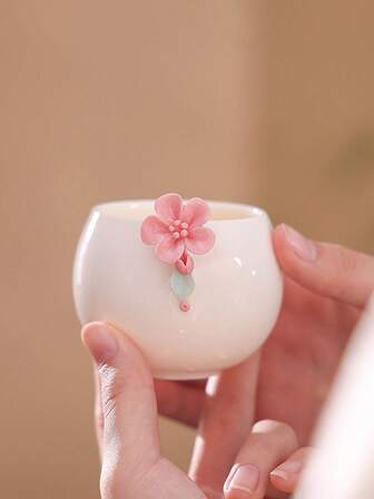 1 件手工陶瓷花纹理茶杯，日常使用茶杯，下午茶杯，单人聚会杯