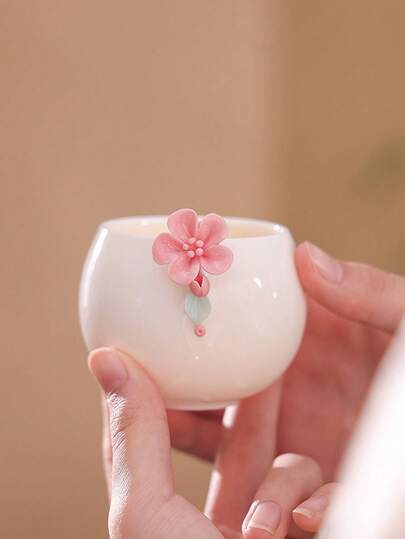 1 pieza Taza de té de cerámica hecha a mano con textura de flor, taza de té de uso diario, taza de té de la tarde, taza individual para reuniones
