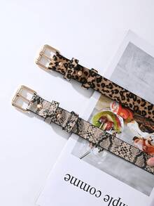 1 pieza Cinturón casual y minimalista para mujer, con estampado de serpiente, pitón, leopardo o vaca, de moda para uso diario - Multicolor - Ver 4