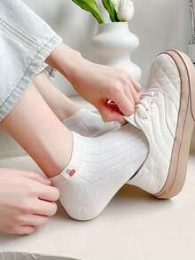 5双随机白色女士简约休闲袜子，卡通水果图案，适合日常穿着