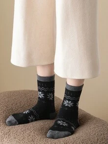 1/2/3/5双女士秋冬保暖袜。雪花图案袜子。厚袜子圣诞袜 - 彩色 - 查看 9